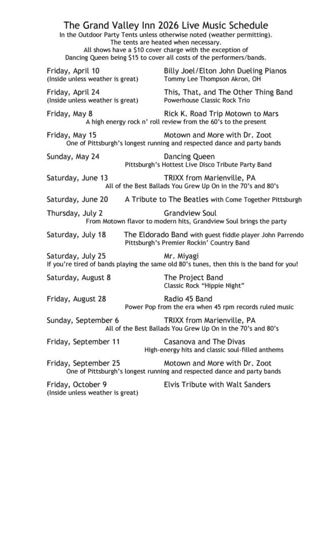 A detailed schedule of events from May to September, including dates, times, and descriptions.