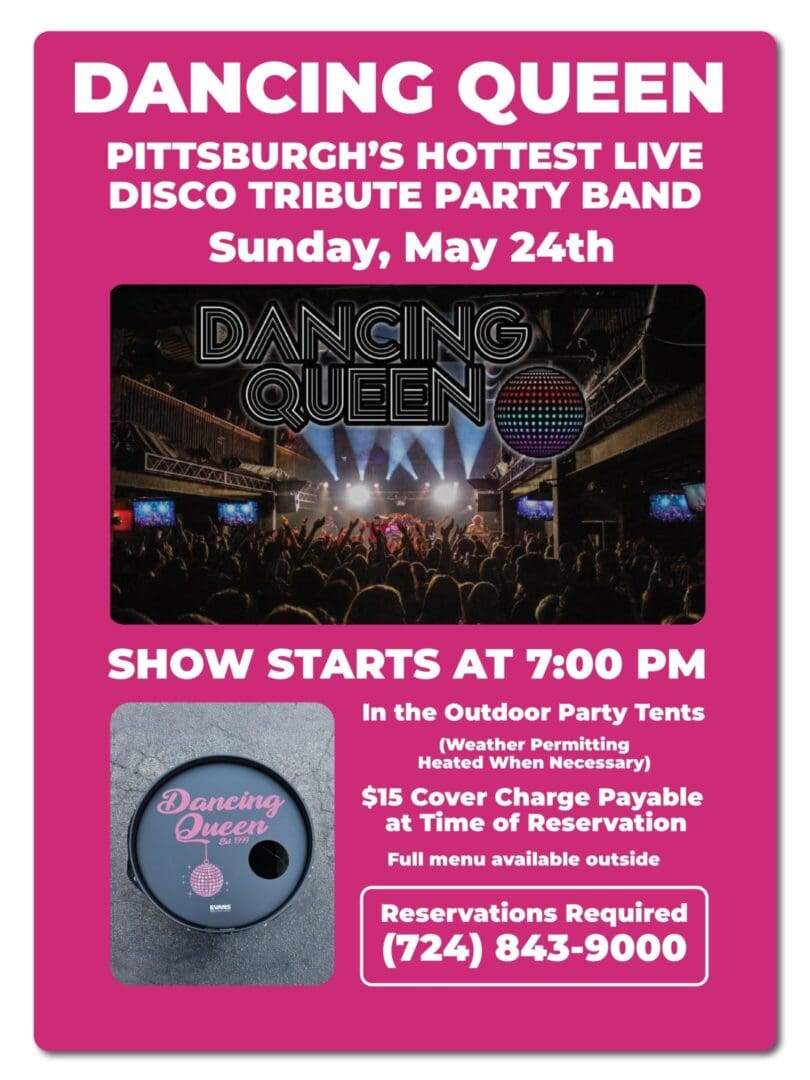 Live disco tribute band performance in Pittsburgh on May 24th, starting at 7 PM.