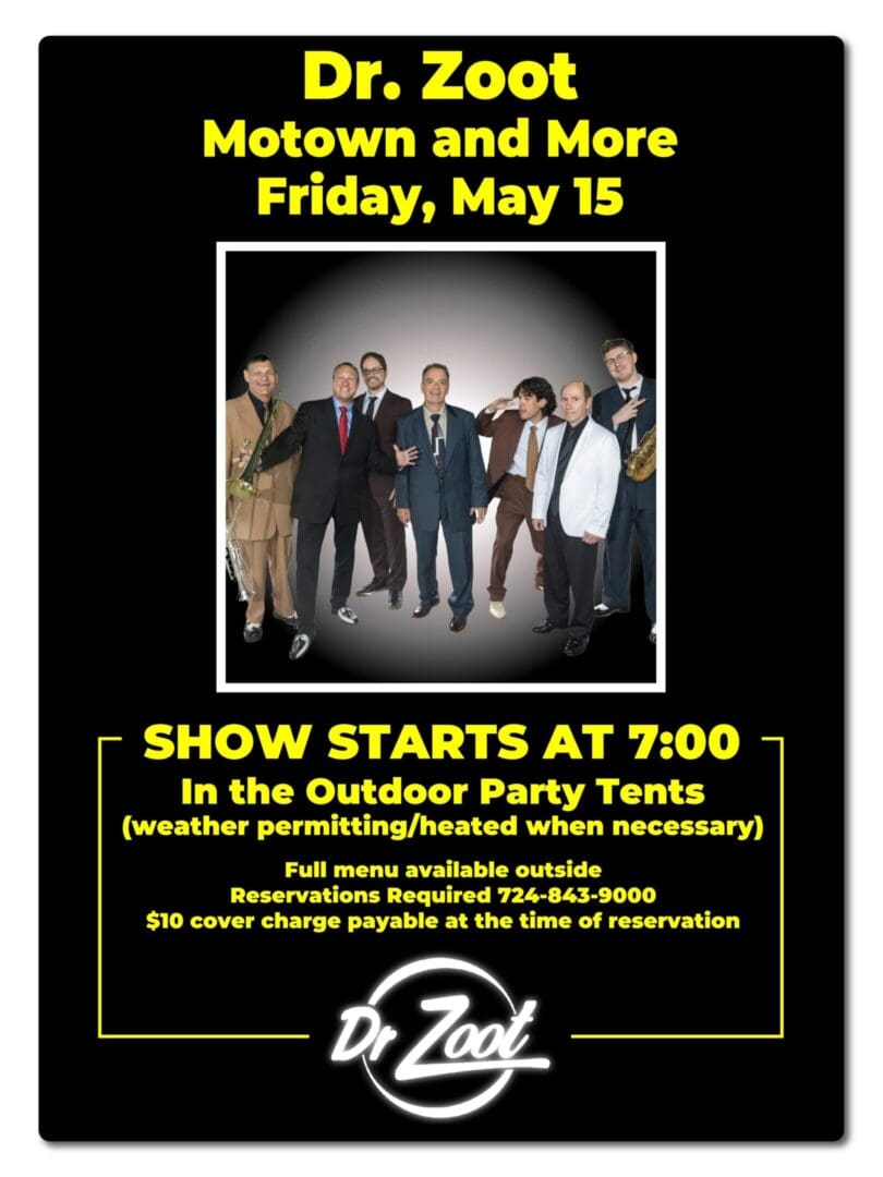 Flyer announcing a live music event on Friday, May 15, starting at 7:00 PM outdoors.